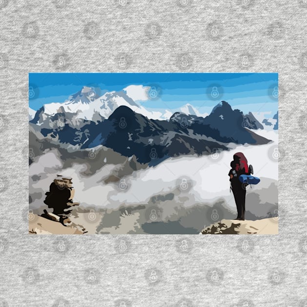 Mount Everest Base Camp Hiking Digital Painting by gktb